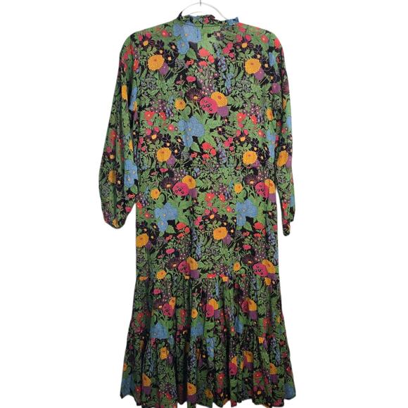 Mille Resort & Travel Dark Floral Boho Cotton Midi Dress XS Made in India - Picture 3 of 10